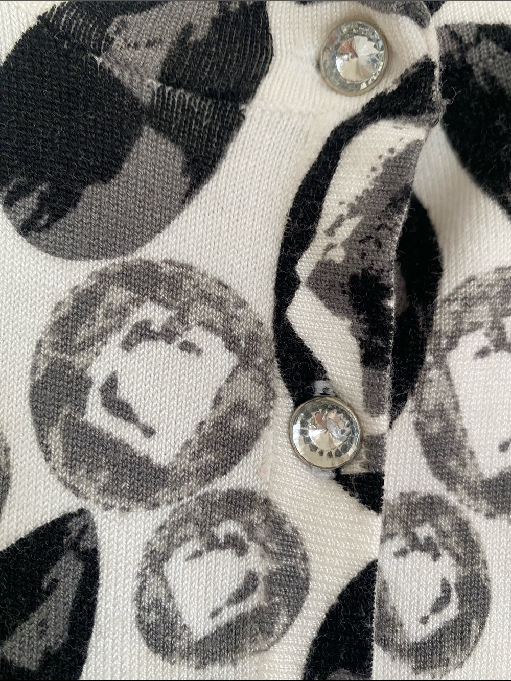 Joseph A White Cardigan with Black Gemstone Print and Rhinestone Buttons Size S - Picture 3 of 16